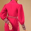 8756-hot-pink-dress-with-a-chunky-embroidered-bishop-sleeves-and-collar-neckline-7.jpg Hot Pink Dress With A Chunky Embroidered Bishop Sleeves And Collar Neckline