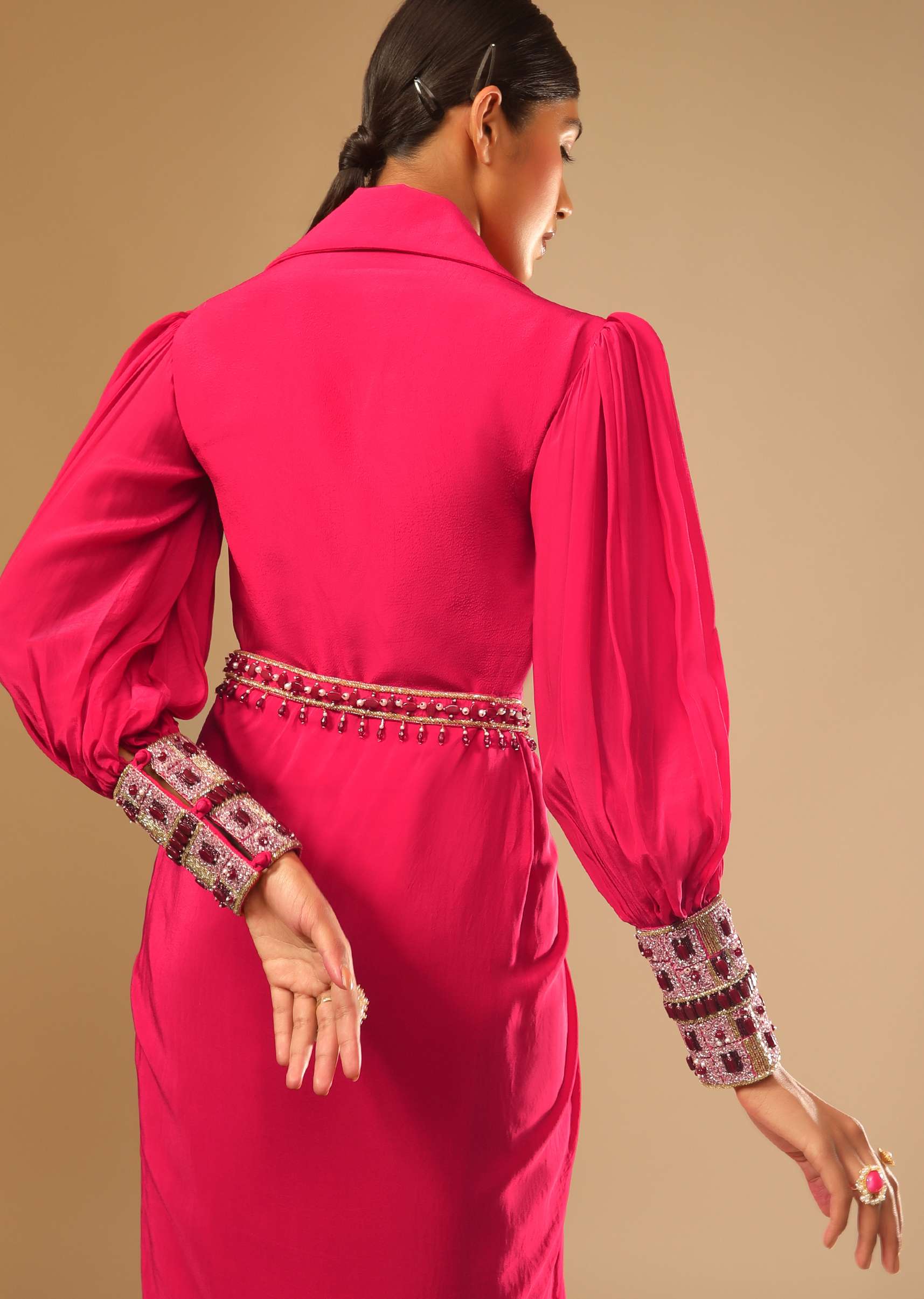 8756-hot-pink-dress-with-a-chunky-embroidered-bishop-sleeves-and-collar-neckline-7.jpg Hot Pink Dress With A Chunky Embroidered Bishop Sleeves And Collar Neckline