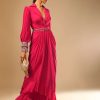 8756-hot-pink-dress-with-a-chunky-embroidered-bishop-sleeves-and-collar-neckline-8.jpg Hot Pink Dress With A Chunky Embroidered Bishop Sleeves And Collar Neckline