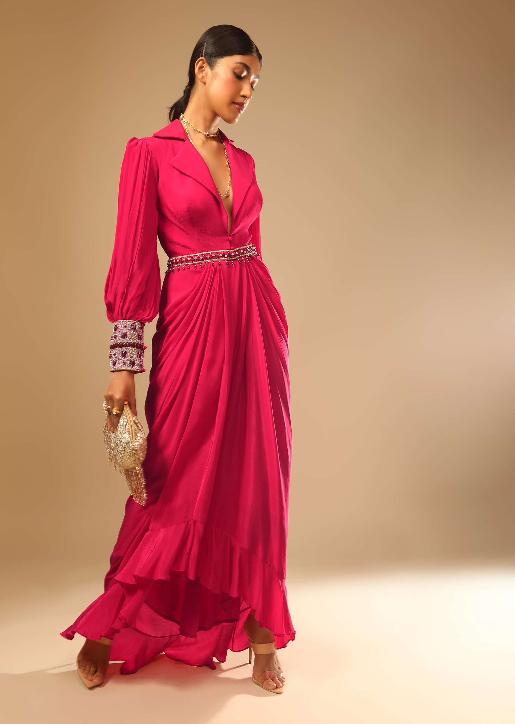 8756-hot-pink-dress-with-a-chunky-embroidered-bishop-sleeves-and-collar-neckline-8.jpg Hot Pink Dress With A Chunky Embroidered Bishop Sleeves And Collar Neckline