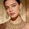 Gold Plated Kundan Polki Necklace And Earrings Set