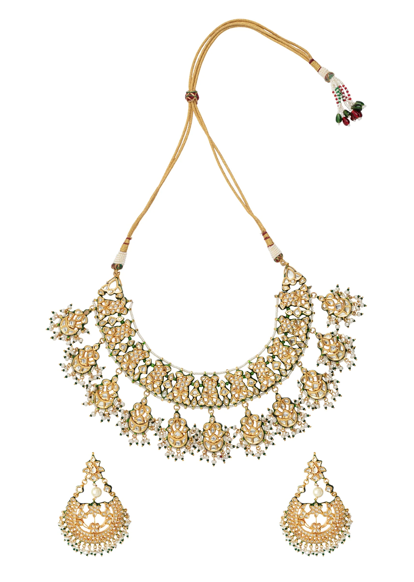 Gold Plated Kundan Polki Necklace And Earrings Set