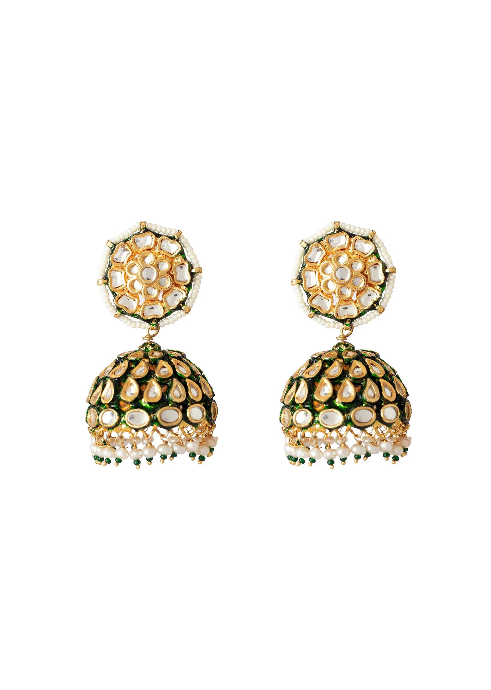 Gold Plated Black Kundan Polki Earrings
