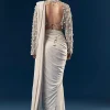 Silver Ready Pleated Indo Western Saree With Pearl And Cut Dana Embellished Full Sleeve Blouse