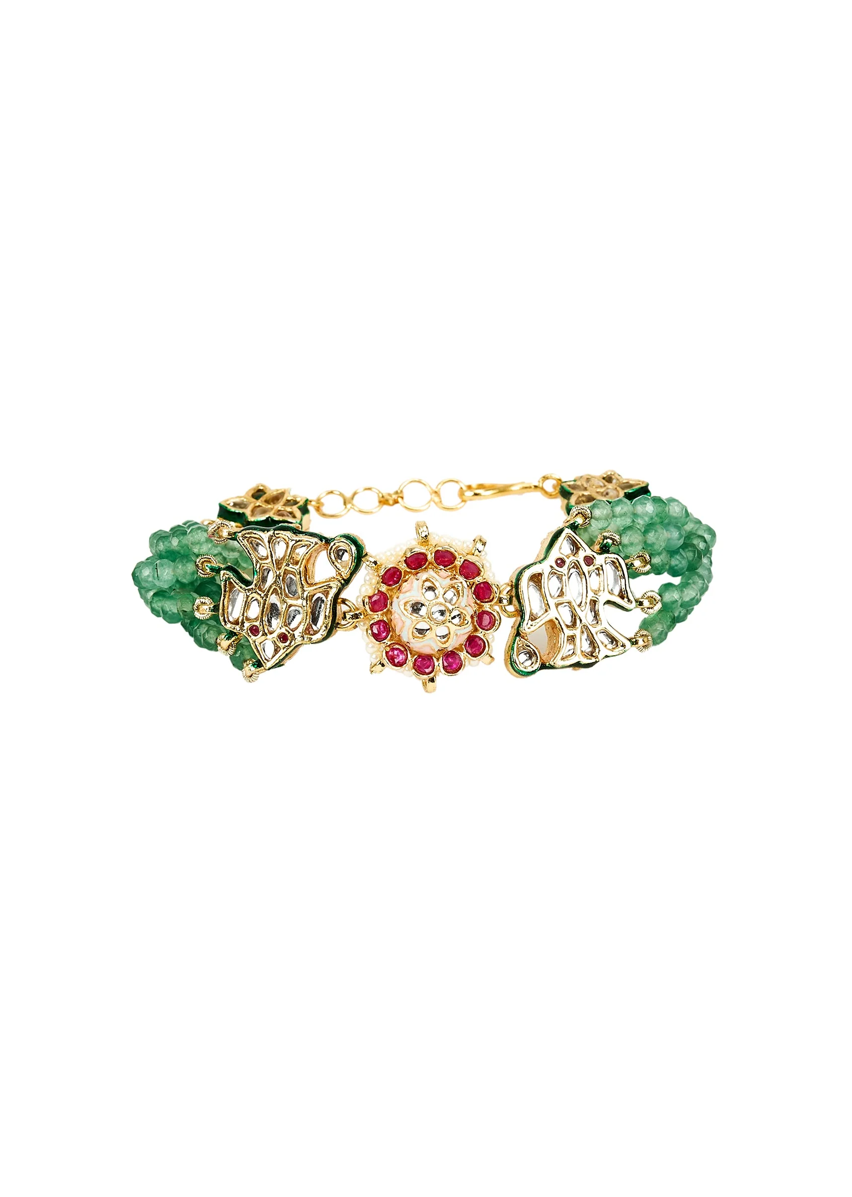 Gold Plated Green Beaded Bracelet