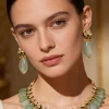 Gold Plated Green Kundan Polki Necklace Set With Earrings