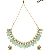 Gold Plated Green Kundan Polki Necklace Set With Earrings