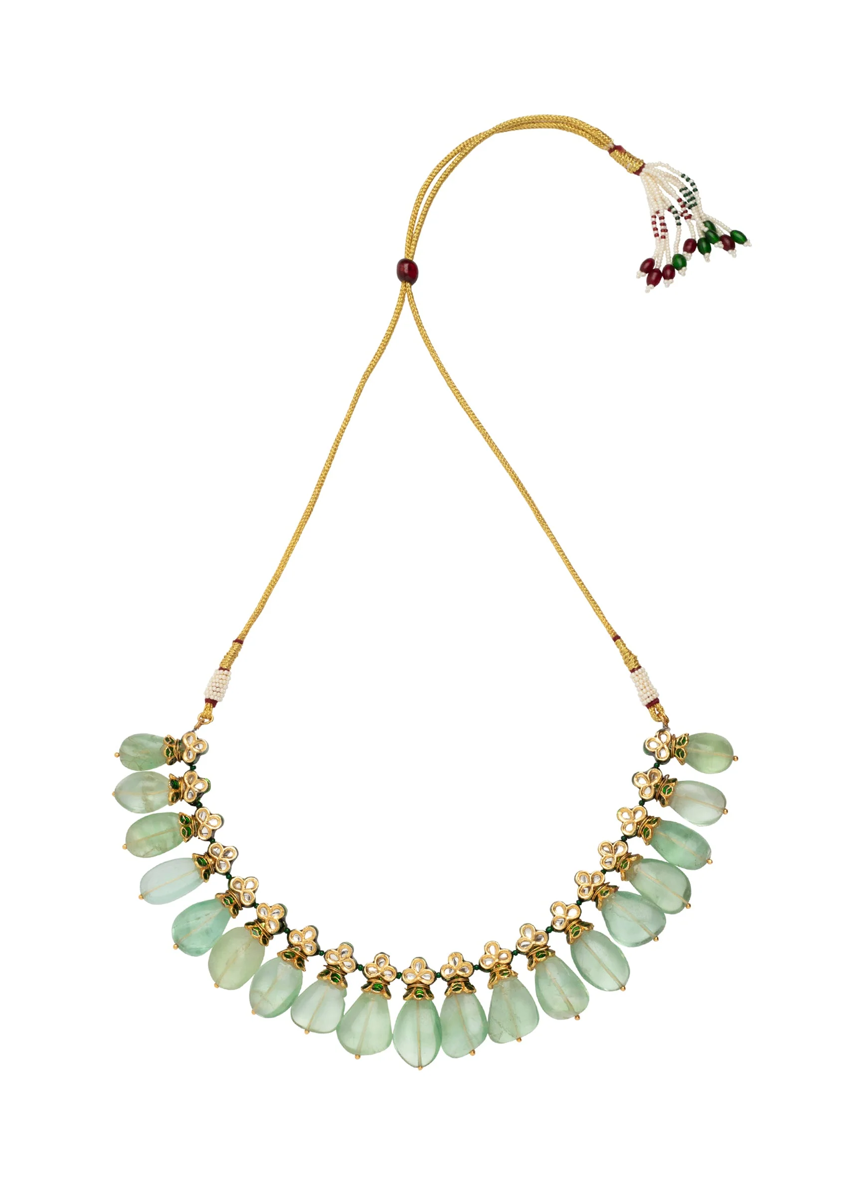 Gold Plated Green Kundan Polki Necklace Set With Earrings