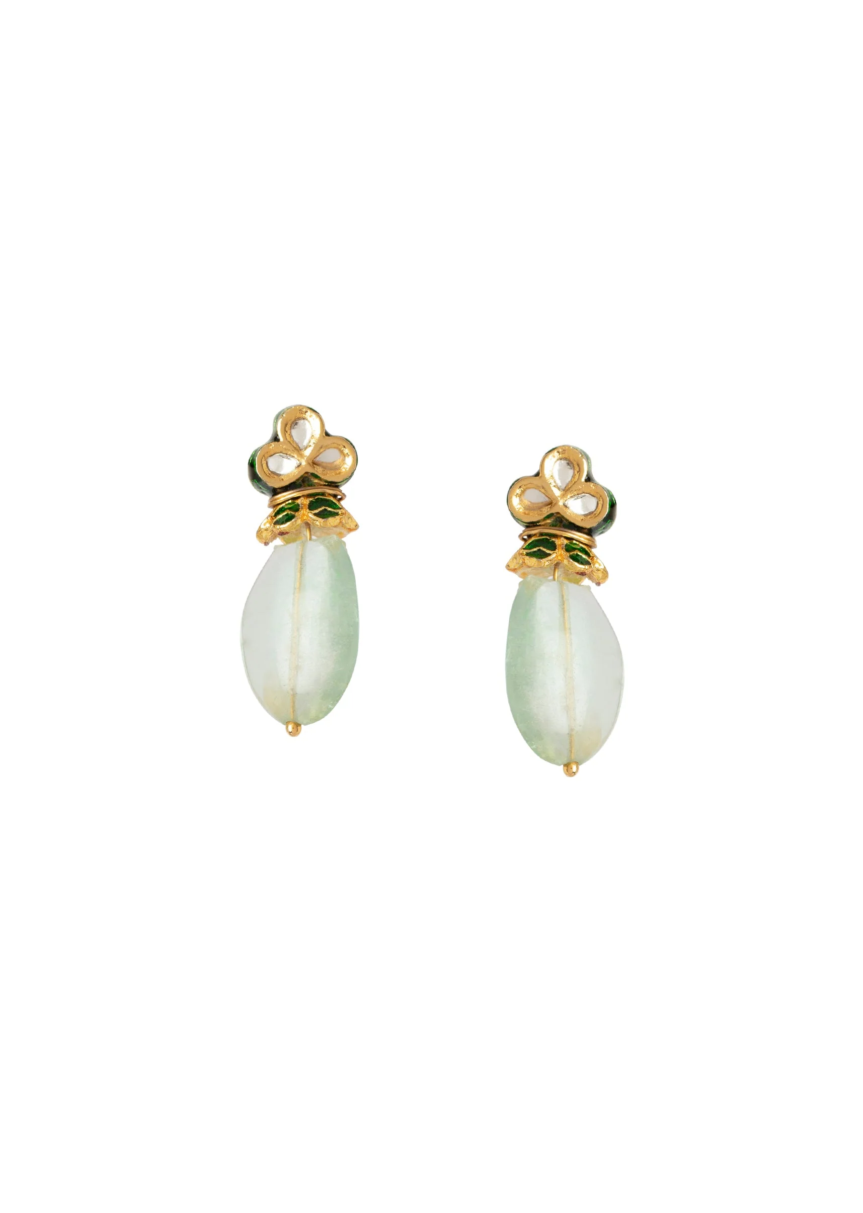 Gold Plated Green Kundan Polki Necklace Set With Earrings