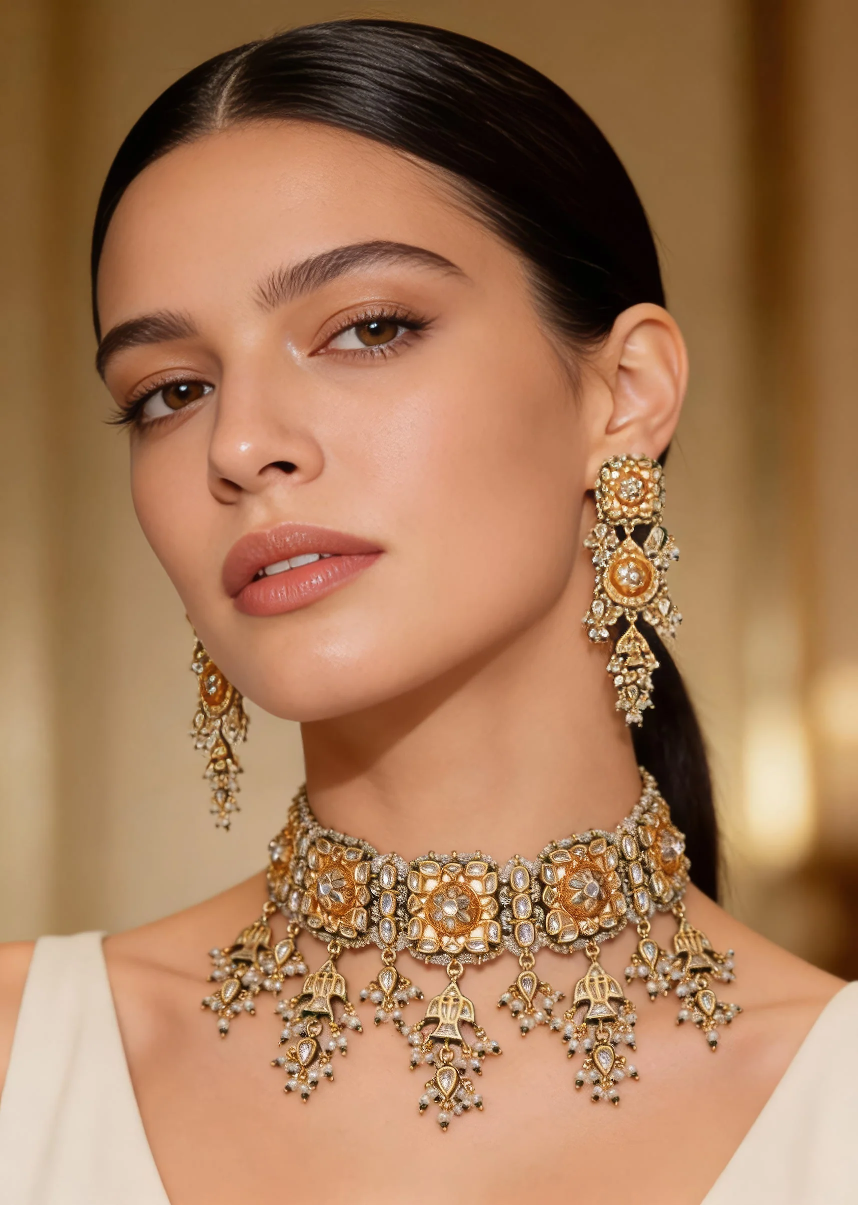 Kundan Polki Necklace Set With Earrings