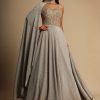 Champagne Gown With Embellished Sweetheart Cut Bodice And Spaghetti Straps Online - Kalki Fashion