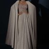 Champagne Gown With Embellished Sweetheart Cut Bodice And Spaghetti Straps Online - Kalki Fashion