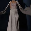 Champagne Gown With Embellished Sweetheart Cut Bodice And Spaghetti Straps Online - Kalki Fashion