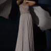 Champagne Gown With Embellished Sweetheart Cut Bodice And Spaghetti Straps Online - Kalki Fashion