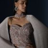 Champagne Gown With Embellished Sweetheart Cut Bodice And Spaghetti Straps Online - Kalki Fashion