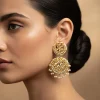 Gold Plated White Kundan Polki Double Drop Earrings