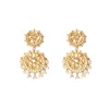 Gold Plated White Kundan Polki Double Drop Earrings