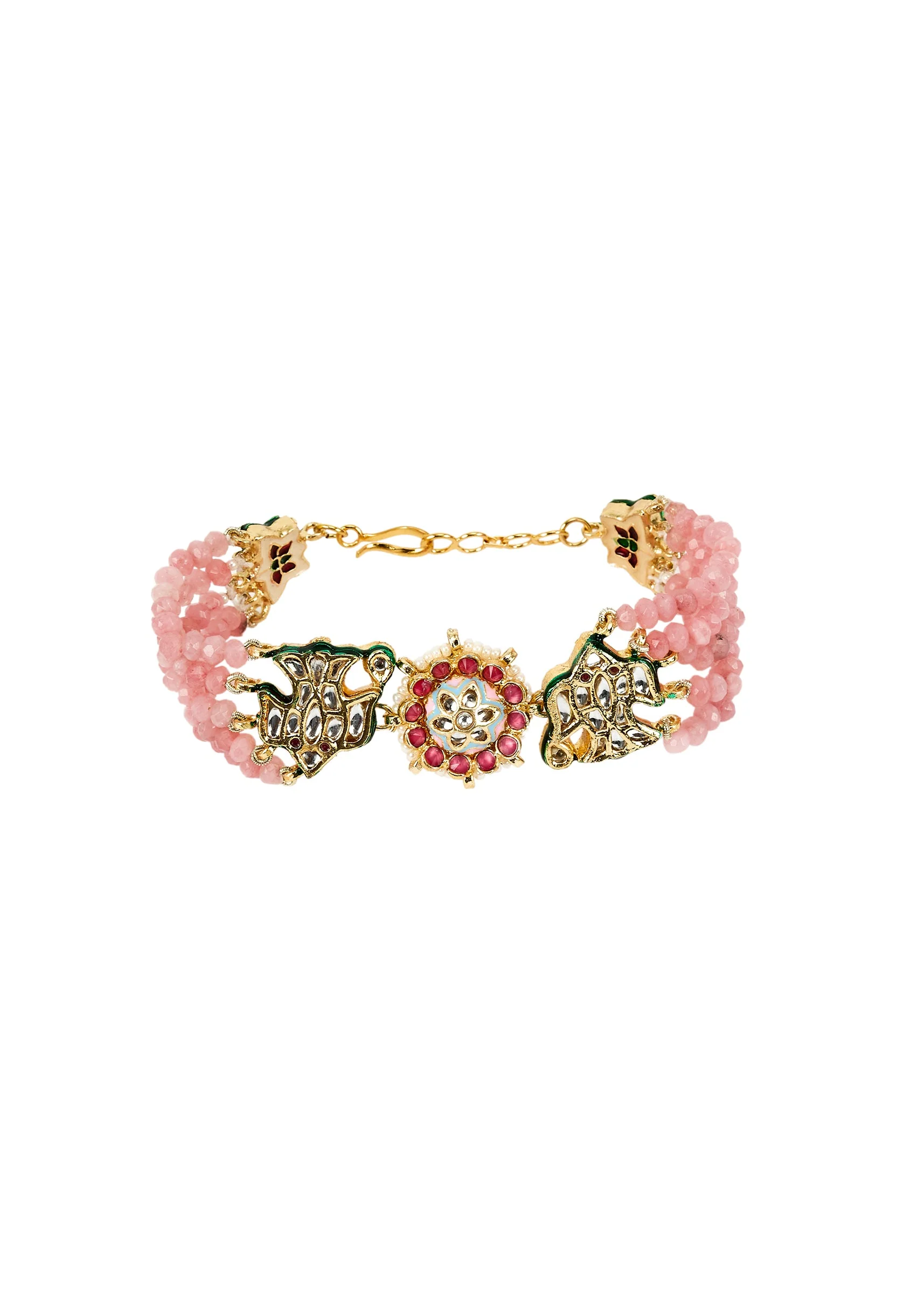 Gold Plated Pink Beaded Bracelet