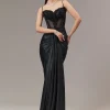 Black Contemporary Sleeveless Corset And Drape Skirt With Embroidery And Cut Dana Detail Work