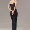 Black Contemporary Sleeveless Corset And Drape Skirt With Embroidery And Cut Dana Detail Work