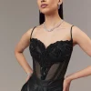 Black Contemporary Sleeveless Corset And Drape Skirt With Embroidery And Cut Dana Detail Work