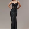 Black Contemporary Sleeveless Corset And Drape Skirt With Embroidery And Cut Dana Detail Work