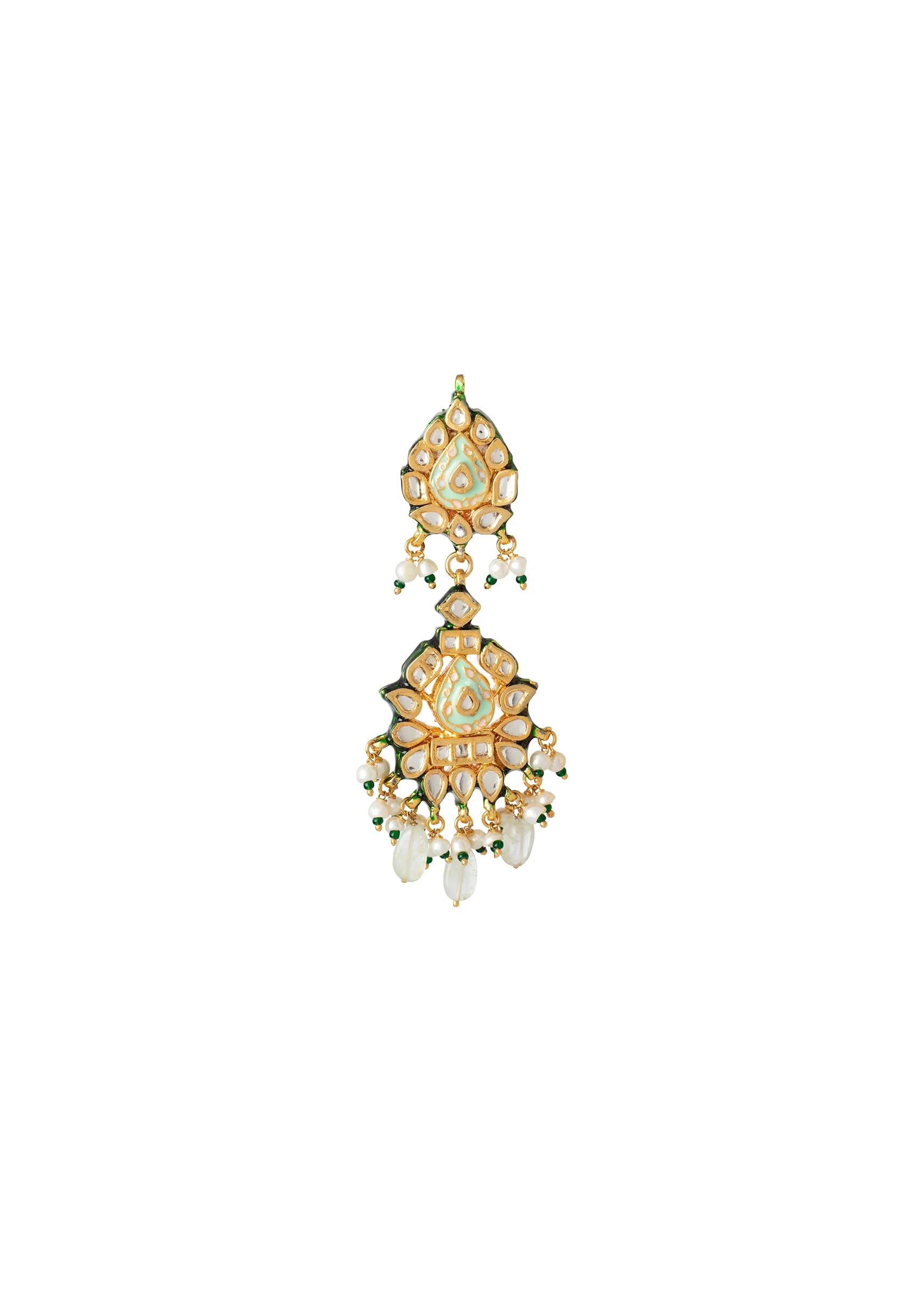 Gold Plated Green Kundan Teardrop Motif Earrings