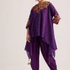 Purple Silk Kurta Dhoti Set With Resham Embroidery And Tassel Details