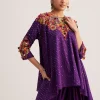 Purple Silk Kurta Dhoti Set With Resham Embroidery And Tassel Details