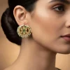 Gold Plated Green Stud Earrings