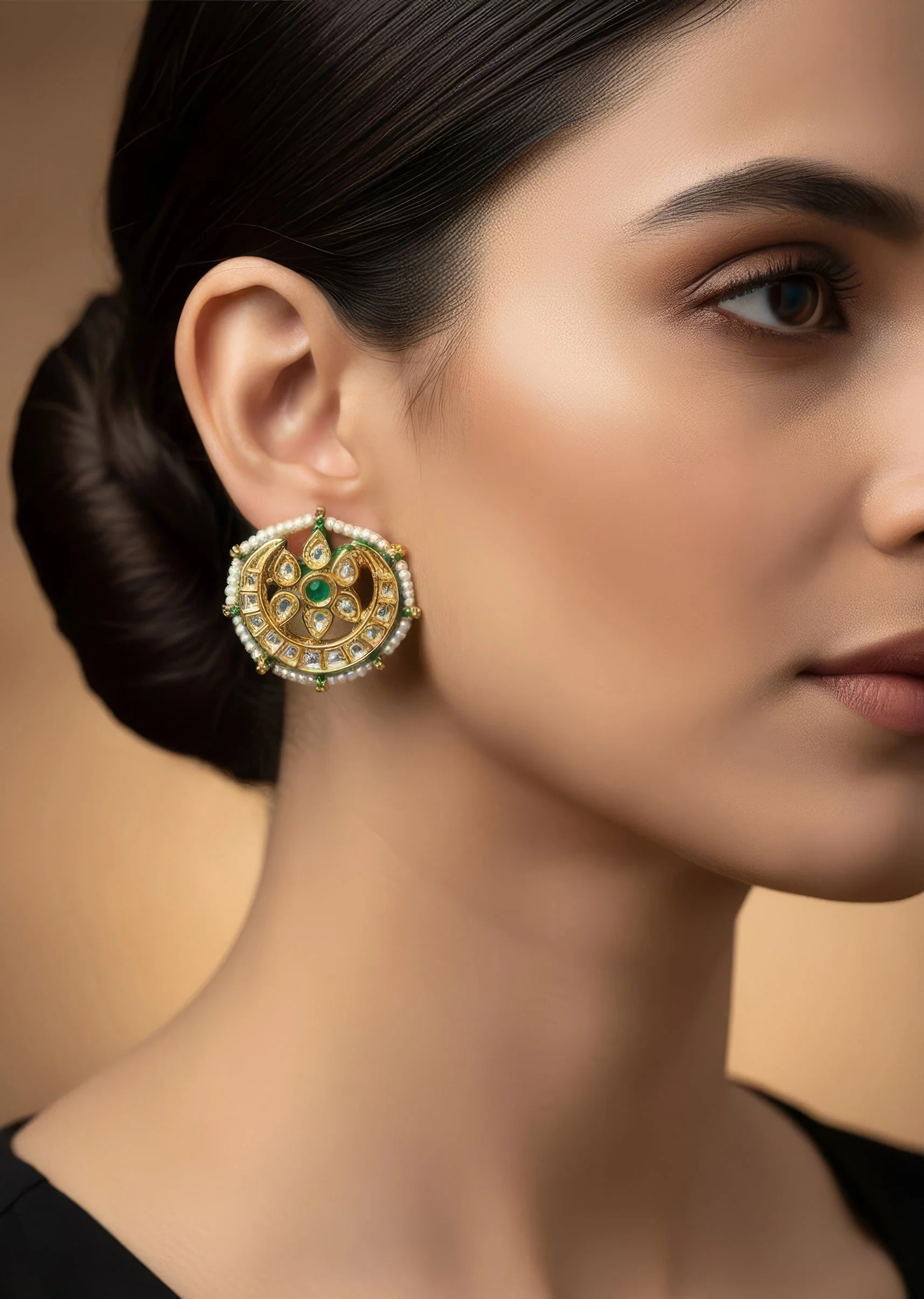Gold Plated Green Stud Earrings
