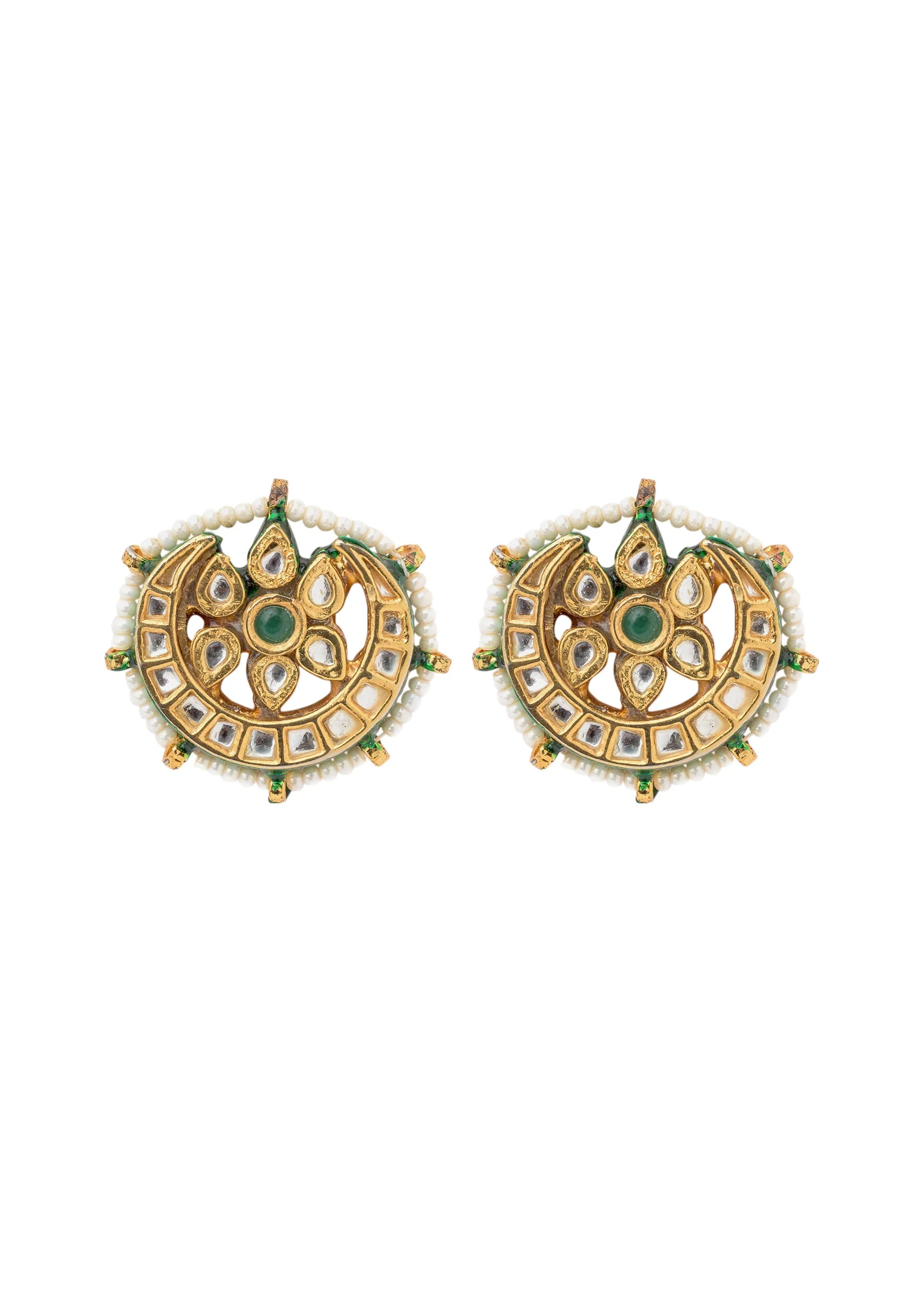 Gold Plated Green Stud Earrings