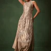Mauve Dhoti Drape Skirt Brocade Embroidered Kurta With Side Tie Ups