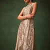 Mauve Dhoti Drape Skirt Brocade Embroidered Kurta With Side Tie Ups