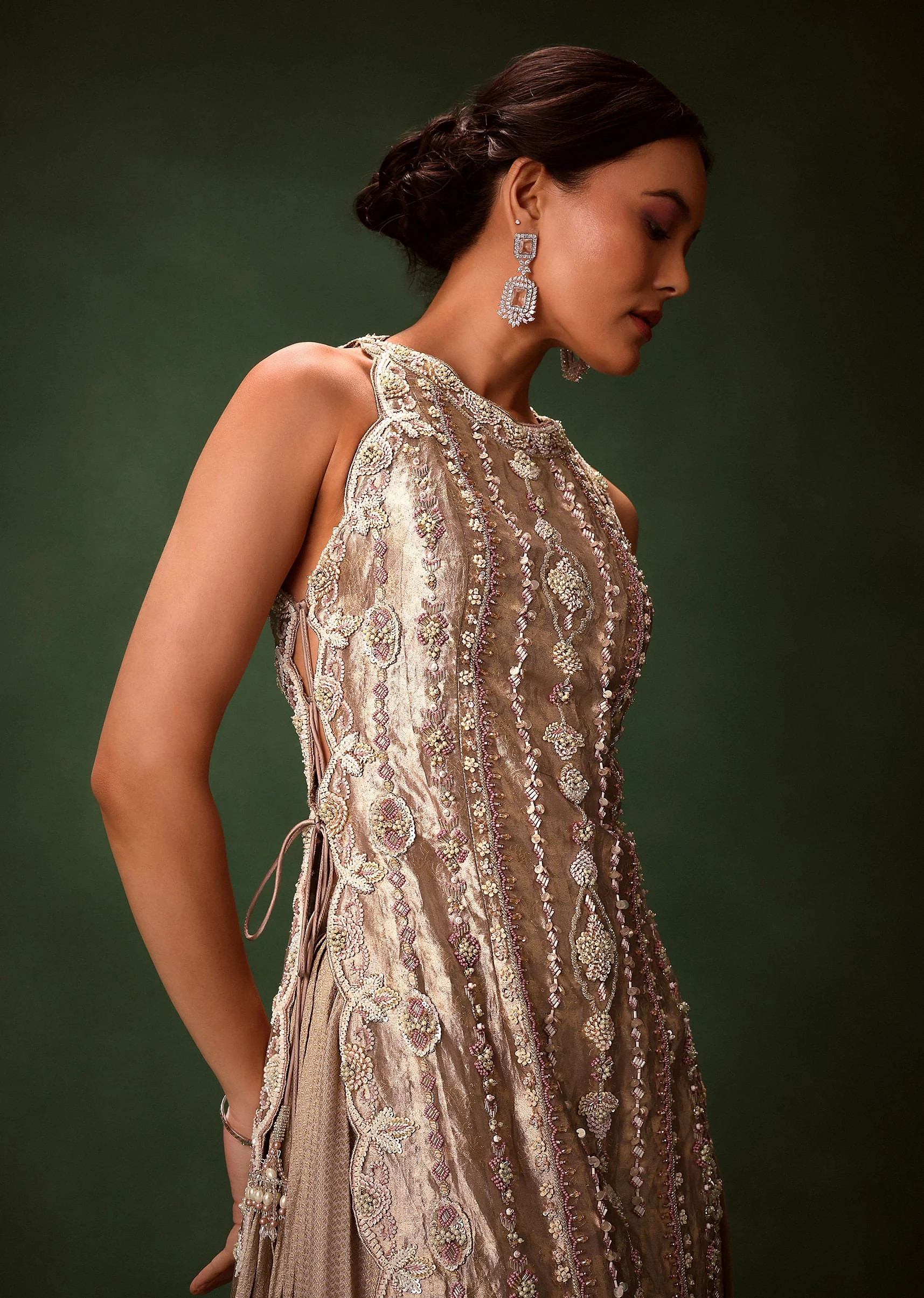 Mauve Dhoti Drape Skirt Brocade Embroidered Kurta With Side Tie Ups