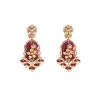 Gold Plated Maroon And White Beads Long Necklace Set With Earrings