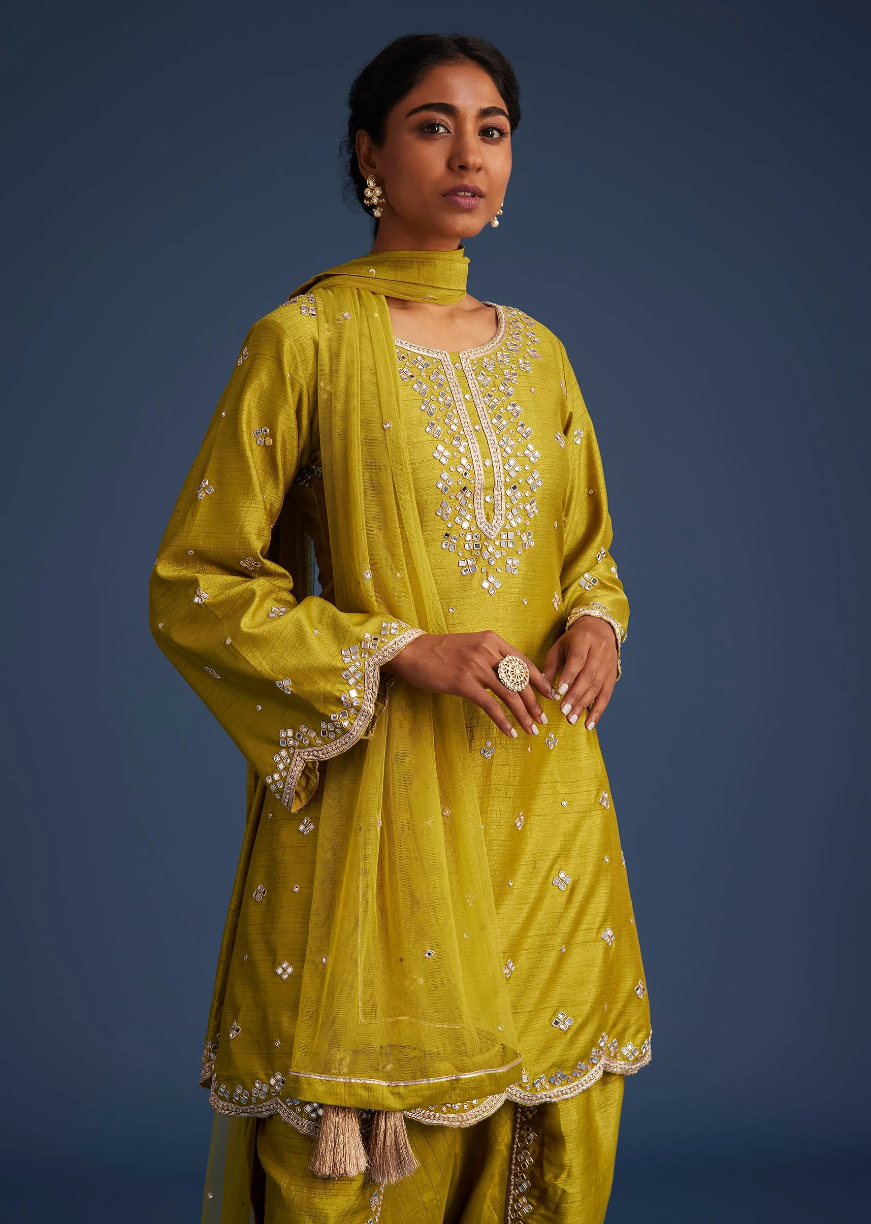 Mehendi Green Silk Embroidered Kurta Dhoti Set