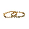 Gold Tone Bangles With Teardrop White Stones And Green Enamel