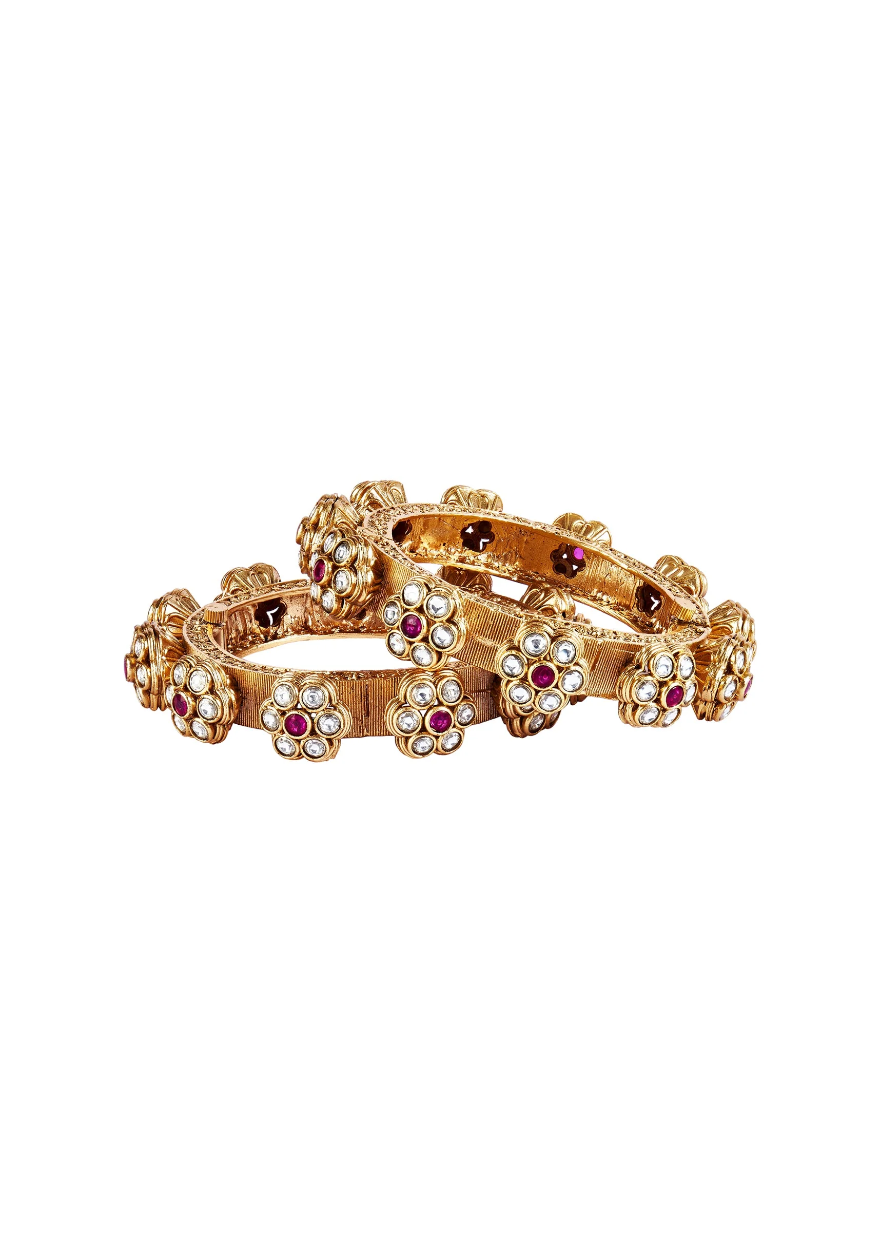 Gold Plated Red Temple Bangles