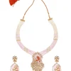 Gold Plated Pink And White Beads Long Necklace Set With Earrings