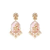 Gold Plated Pink And White Beads Long Necklace Set With Earrings