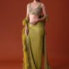 Citrus Green Feathered Dhoti Skirt And Blouse Set
