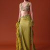 Citrus Green Feathered Dhoti Skirt And Blouse Set