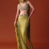 Citrus Green Feathered Dhoti Skirt And Blouse Set