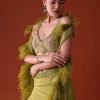 Citrus Green Feathered Dhoti Skirt And Blouse Set