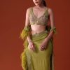 Citrus Green Feathered Dhoti Skirt And Blouse Set