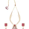 Gold Plated Red Long Necklace Set With Earrings