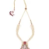 Gold Plated Red Long Necklace Set With Earrings