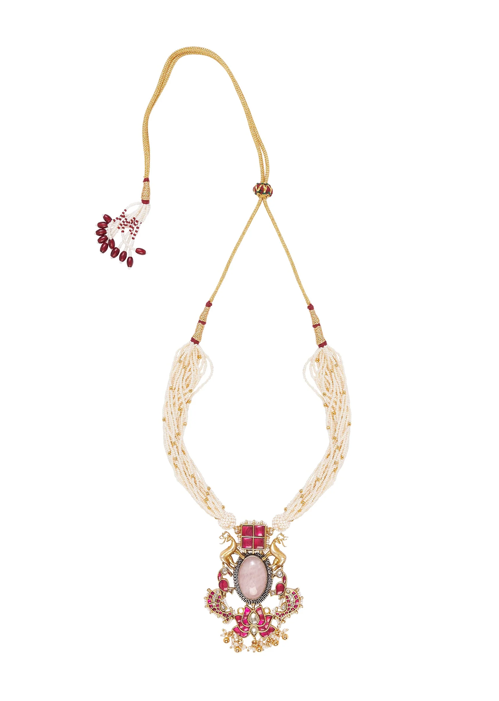 Gold Plated Red Long Necklace Set With Earrings