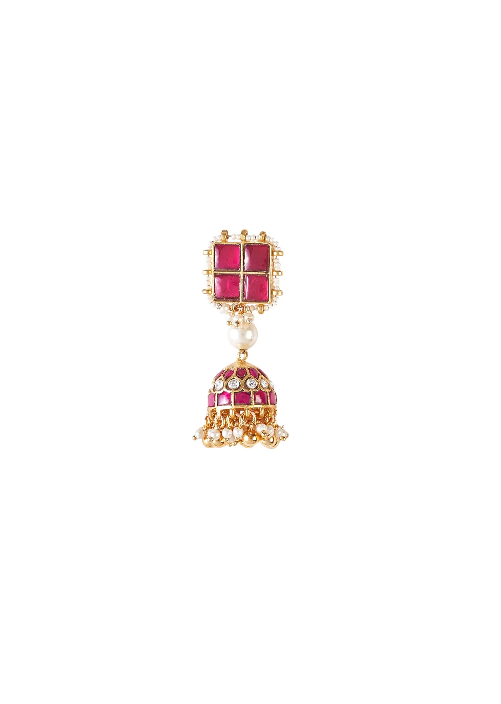 Gold Plated Red Long Necklace Set With Earrings